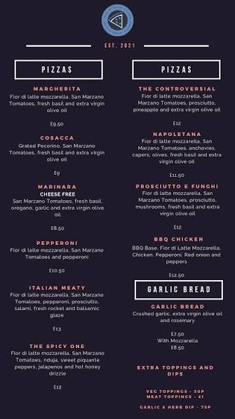Taste of Naples pizza menu